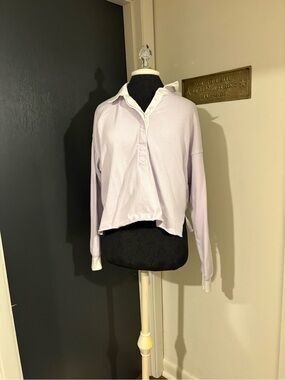 aerie Lavender Cropped 100% Cotton Polo with White Collar 💜